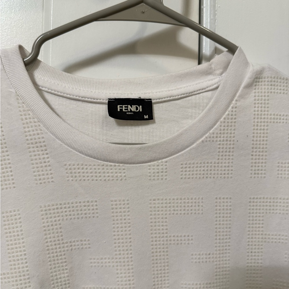 Fendi Ivory Embossed Logo Tee